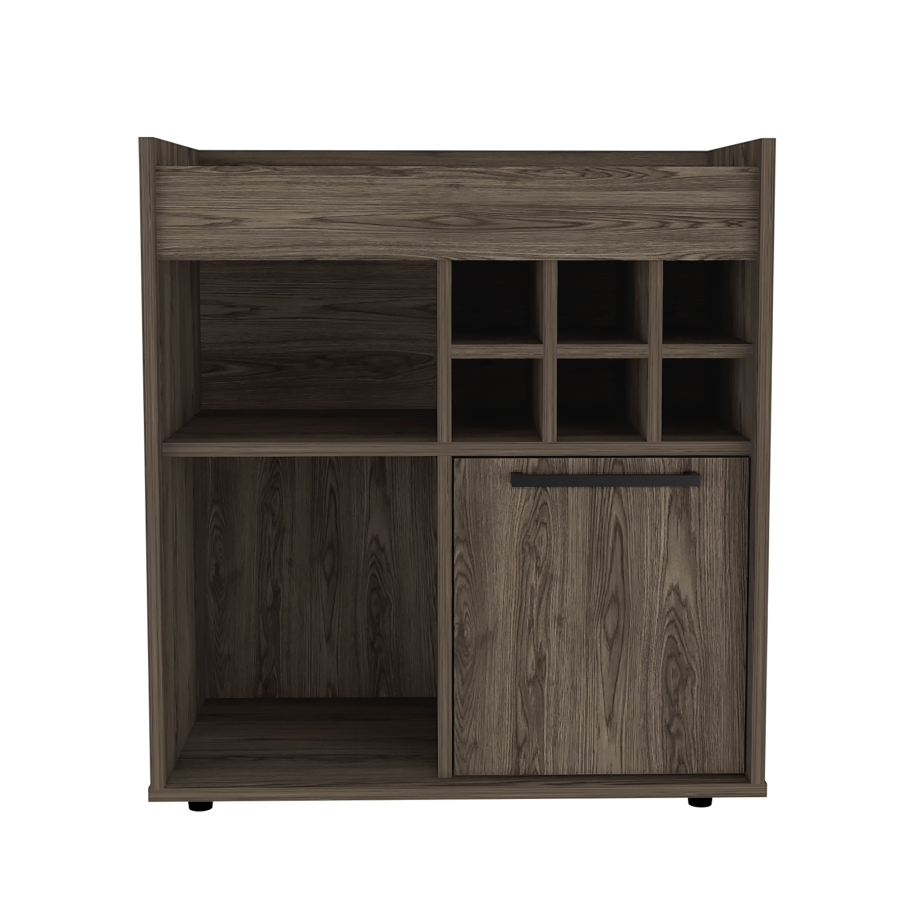 Lyon Bar Cabinet, Six Cubbies, Cabinet With Divisions, Two Concealed Shelves -Dark Walnut